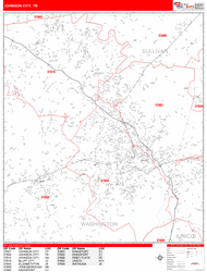 Johnson City Wall Map Zip Code Red Line Style 2024